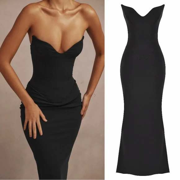 House of CB Sabine Black Crepe strapless corset dress - Picture 6 of 16